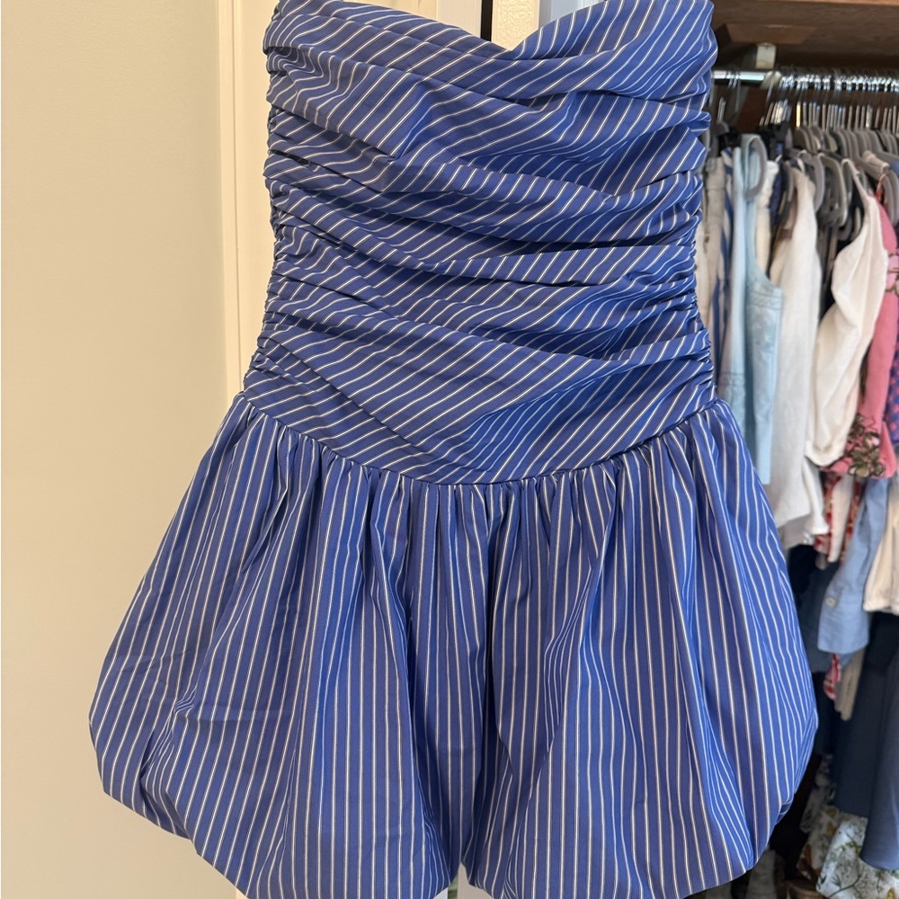 Ways Blue and White Striped Strapless Dress